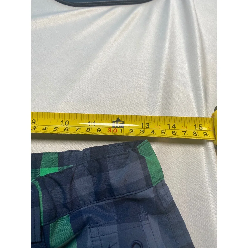 Nike Golf Kids Dri-FIT Plaid Shorts Green Navy Blue Size Large 452603-419